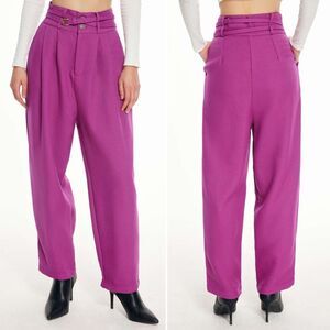 Cider Tweed Belted Straight Leg Trousers Purple Fuchsia Women’s Size Small NWT